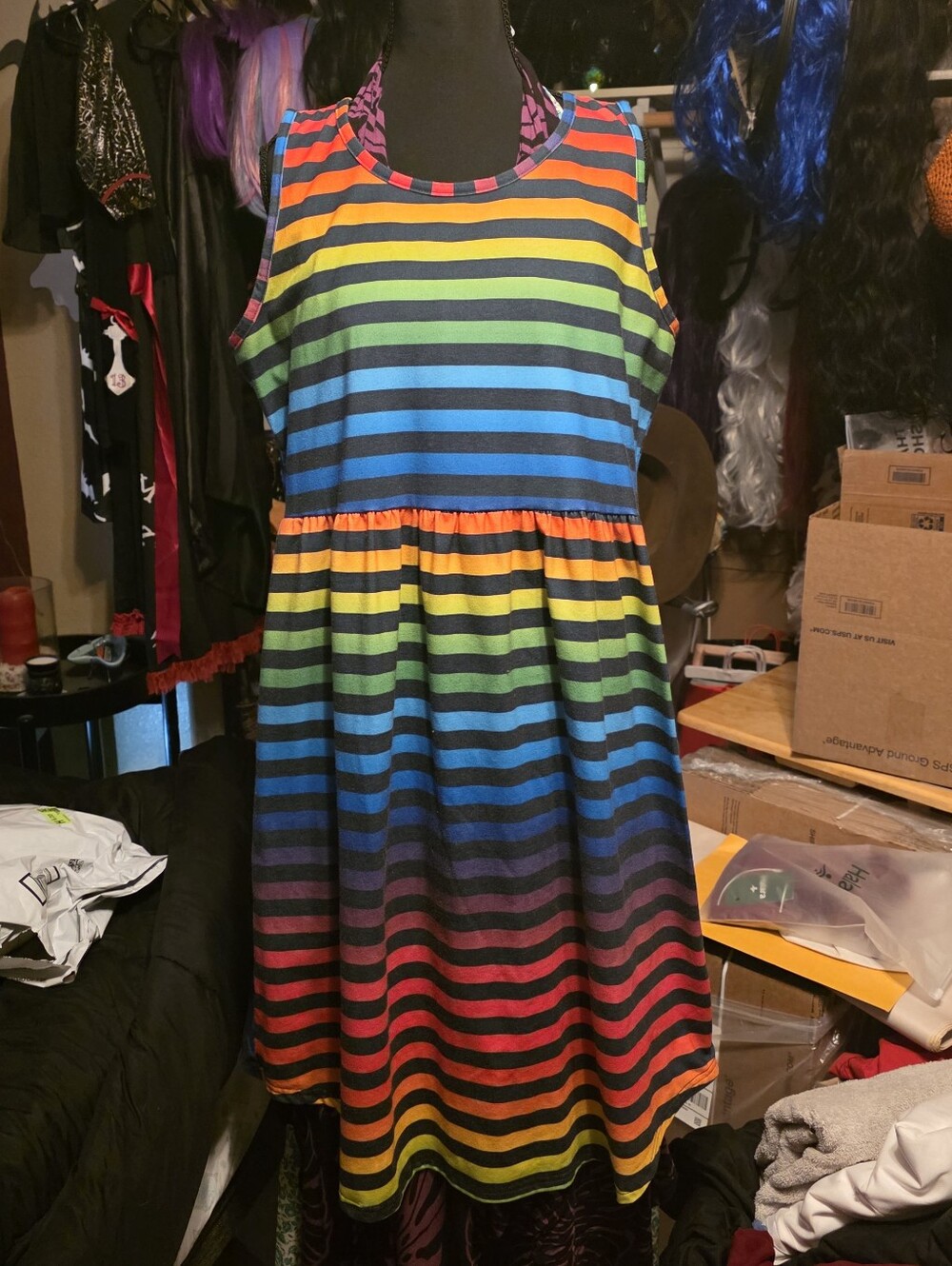Rainbow Stripe Sleeveless Dress - Multicolor